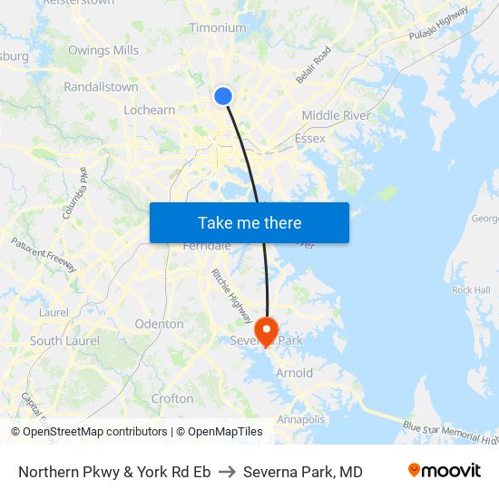 Northern Pkwy & York Rd Eb to Severna Park, MD map