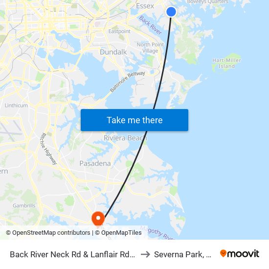 Back River Neck Rd & Lanflair Rd Sb to Severna Park, MD map