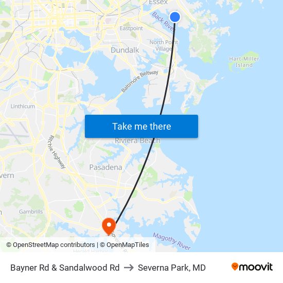 Bayner Rd & Sandalwood Rd to Severna Park, MD map