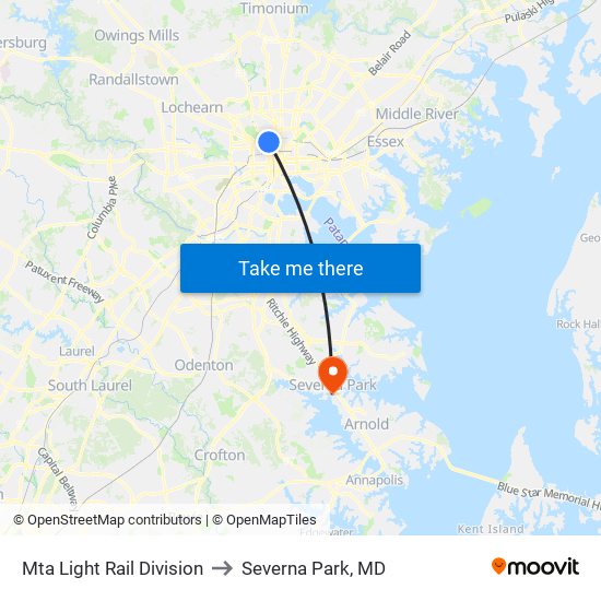 Mta Light Rail Division to Severna Park, MD map