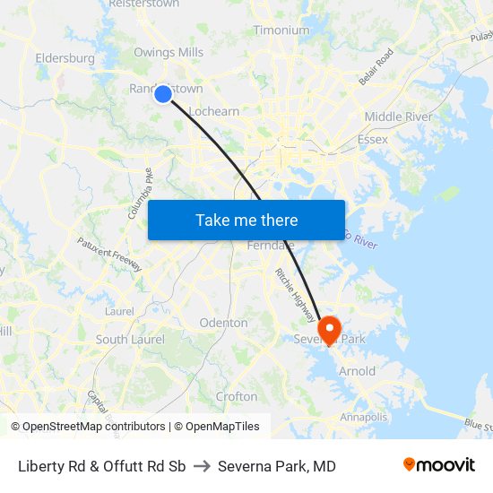 Liberty Rd & Offutt Rd Sb to Severna Park, MD map