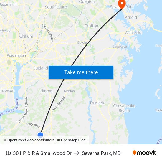 Us 301 P & R & Smallwood Dr to Severna Park, MD map