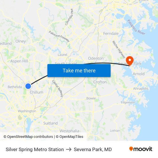 Silver Spring Metro Station to Severna Park, MD map