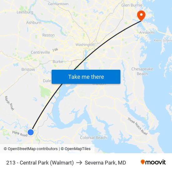 213 - Central Park (Walmart) to Severna Park, MD map