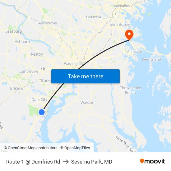 Route 1 @ Dumfries Rd to Severna Park, MD map