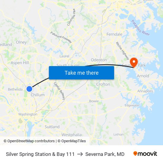 Silver Spring Station & Bay 111 to Severna Park, MD map