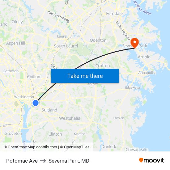 Potomac Ave to Severna Park, MD map