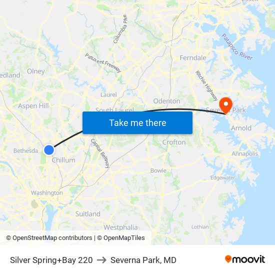 Silver Spring+Bay 220 to Severna Park, MD map