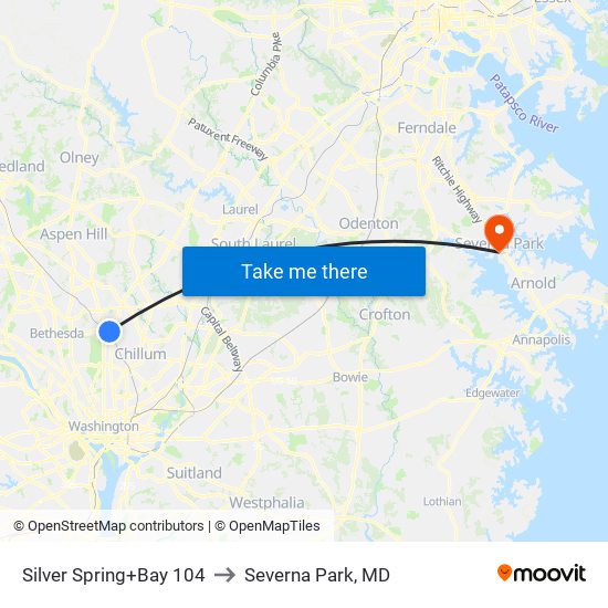 Silver Spring+Bay 104 to Severna Park, MD map