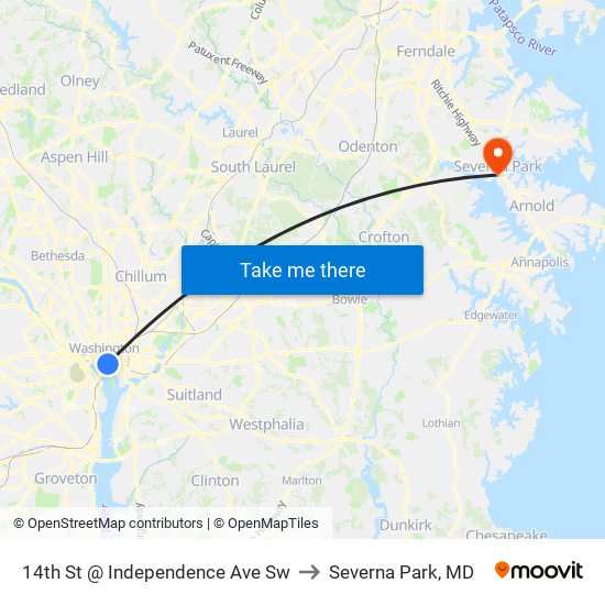 14th St @ Independence Ave Sw to Severna Park, MD map