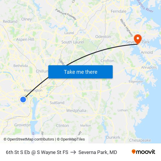 6th St S Eb @ S Wayne St FS to Severna Park, MD map