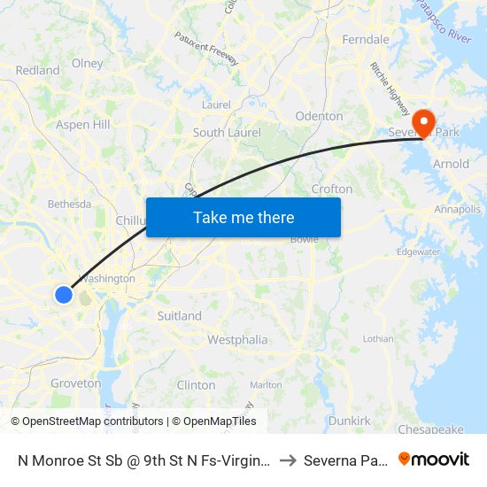N Monroe St Sb @ 9th St N Fs-Virginia Square Stati to Severna Park, MD map