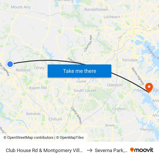 Club House Rd & Montgomery Village Ave to Severna Park, MD map