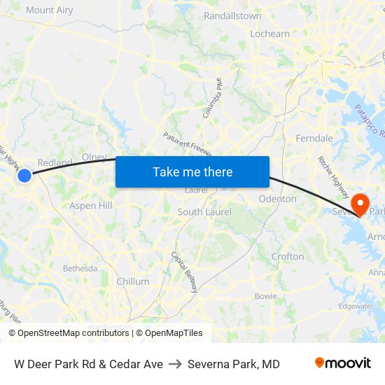 W Deer Park Rd & Cedar Ave to Severna Park, MD map