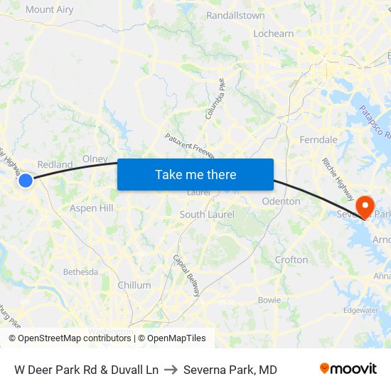 W Deer Park Rd & Duvall Ln to Severna Park, MD map