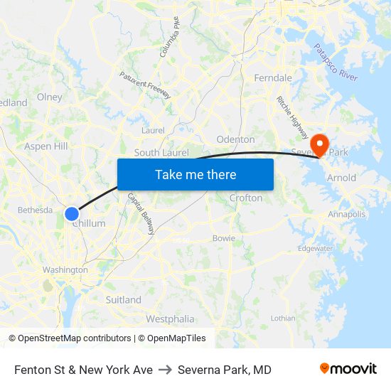 Fenton St & New York Ave to Severna Park, MD map