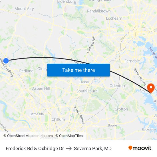 Frederick Rd & Oxbridge Dr to Severna Park, MD map