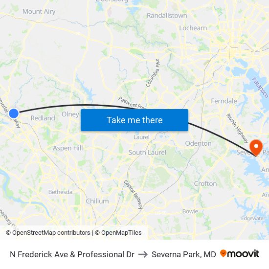 N Frederick Ave & Professional Dr to Severna Park, MD map