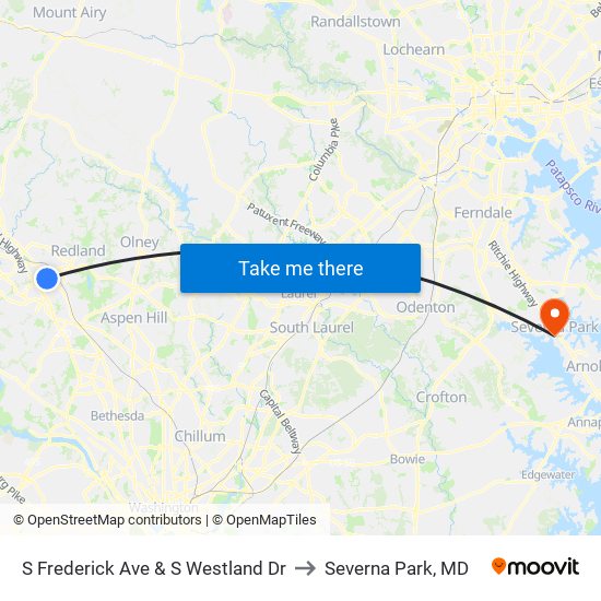 S Frederick Ave & S Westland Dr to Severna Park, MD map