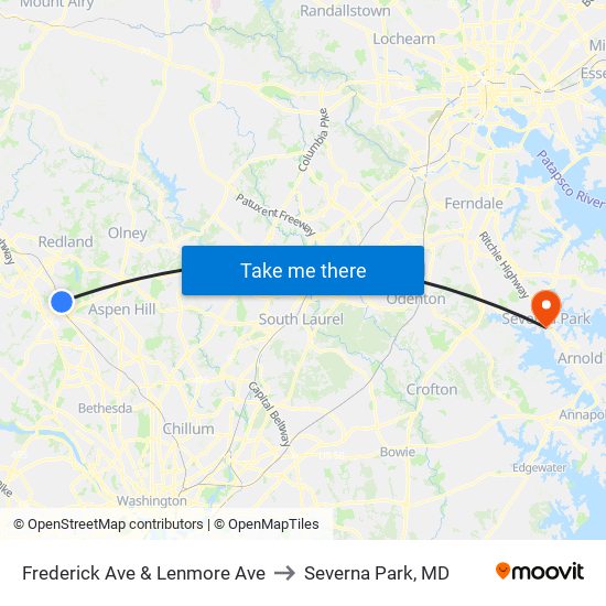 Frederick Ave & Lenmore Ave to Severna Park, MD map