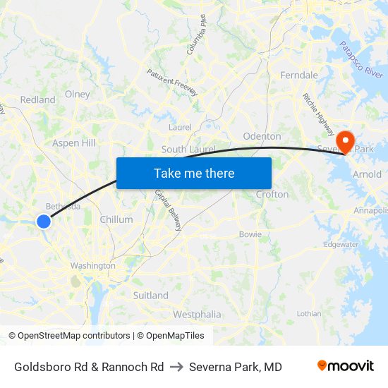Goldsboro Rd & Rannoch Rd to Severna Park, MD map