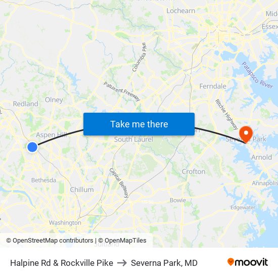 Halpine Rd & Rockville Pike to Severna Park, MD map