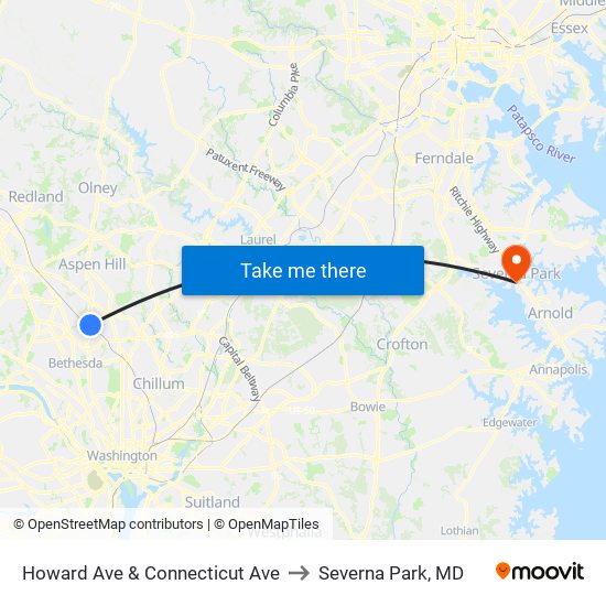 Howard Ave & Connecticut Ave to Severna Park, MD map