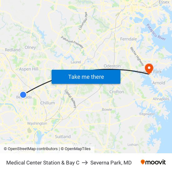 Medical Center Station & Bay C to Severna Park, MD map