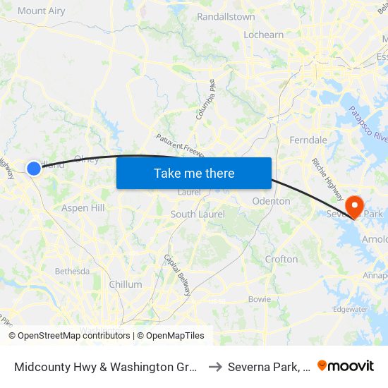 Midcounty Hwy & Washington Grove Ln to Severna Park, MD map