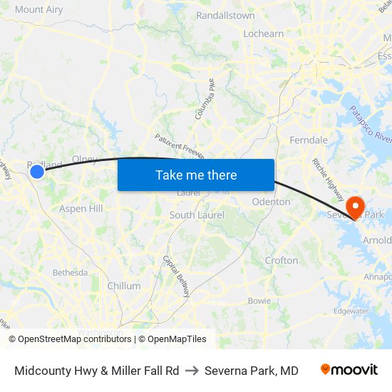 Midcounty Hwy & Miller Fall Rd to Severna Park, MD map