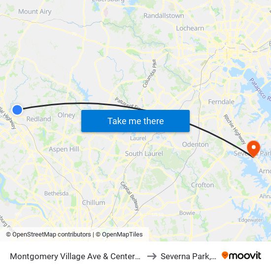 Montgomery Village Ave & Centerway Rd to Severna Park, MD map