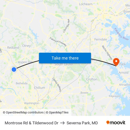 Montrose Rd & Tildenwood Dr to Severna Park, MD map