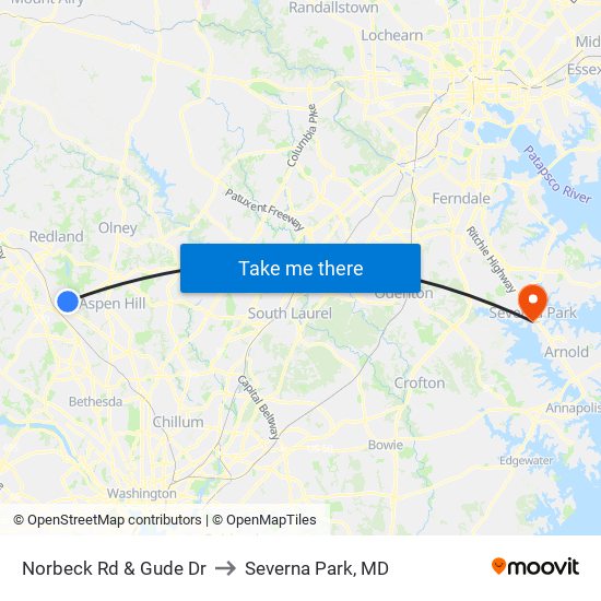 Norbeck Rd & Gude Dr to Severna Park, MD map