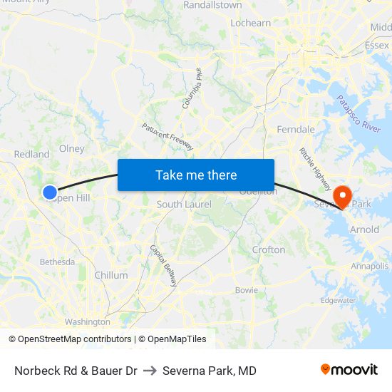 Norbeck Rd & Bauer Dr to Severna Park, MD map