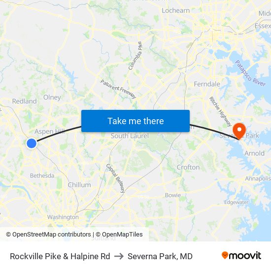 Rockville Pike & Halpine Rd to Severna Park, MD map