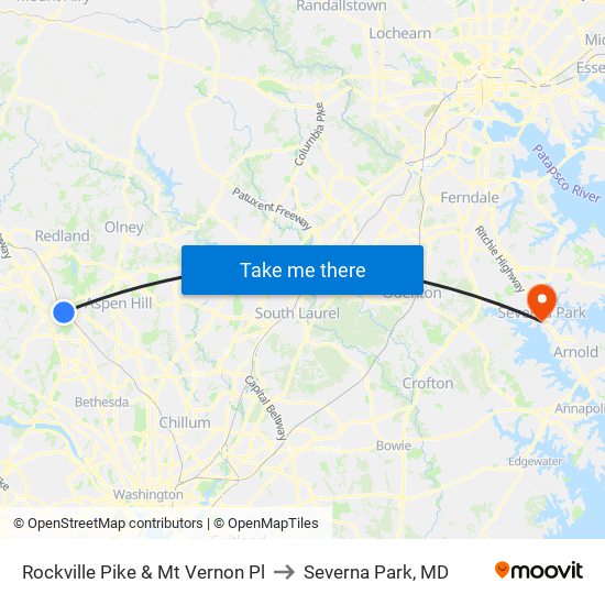 Rockville Pike & Mt Vernon Pl to Severna Park, MD map