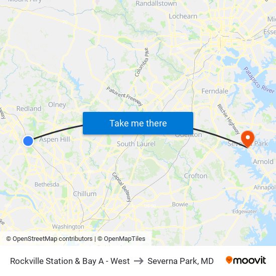 Rockville Station & Bay A - West to Severna Park, MD map