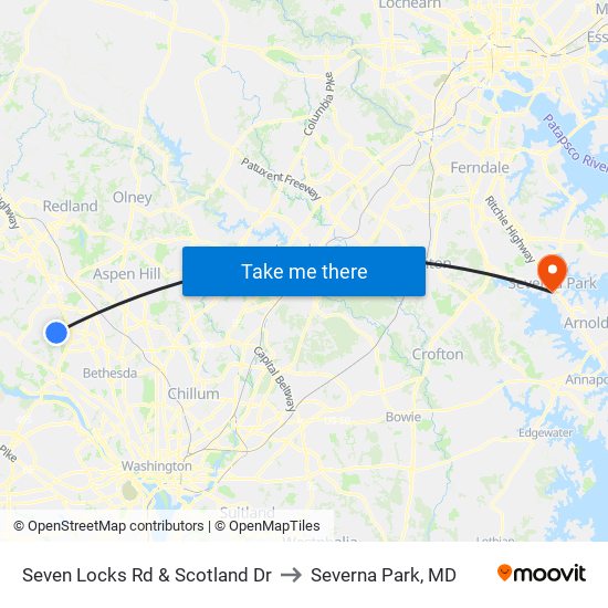 Seven Locks Rd & Scotland Dr to Severna Park, MD map