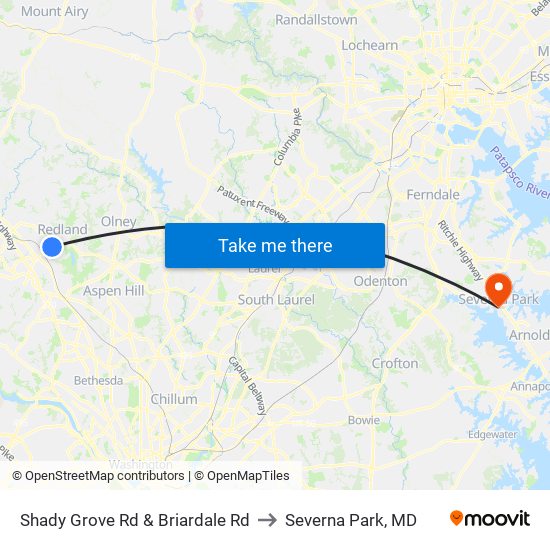 Shady Grove Rd & Briardale Rd to Severna Park, MD map