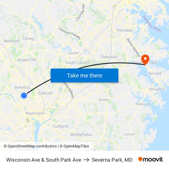 Wisconsin Ave & South Park Ave to Severna Park, MD map