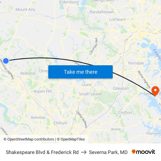 Shakespeare Blvd & Frederick Rd to Severna Park, MD map