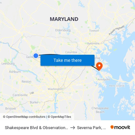 Shakespeare Blvd & Observation Dr to Severna Park, MD map