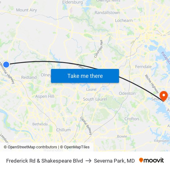 Frederick Rd & Shakespeare Blvd to Severna Park, MD map