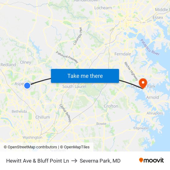 Hewitt Ave & Bluff Point Ln to Severna Park, MD map