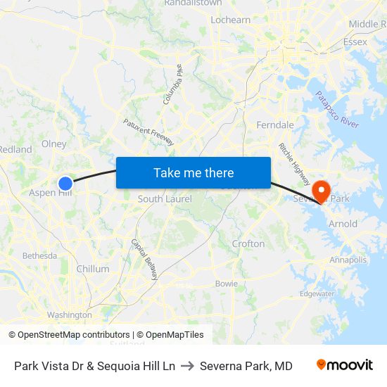 Park Vista Dr & Sequoia Hill Ln to Severna Park, MD map