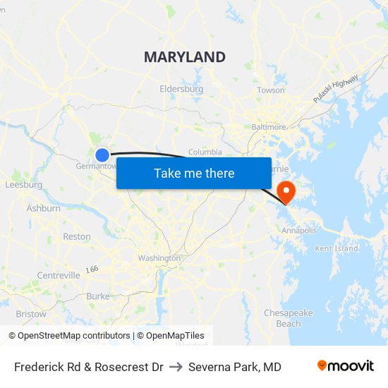 Frederick Rd & Rosecrest Dr to Severna Park, MD map