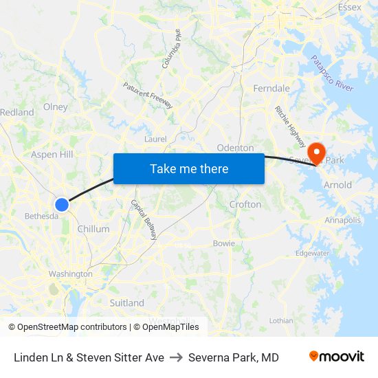 Linden Ln & Steven Sitter Ave to Severna Park, MD map