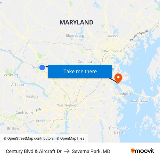 Century Blvd & Aircraft Dr to Severna Park, MD map