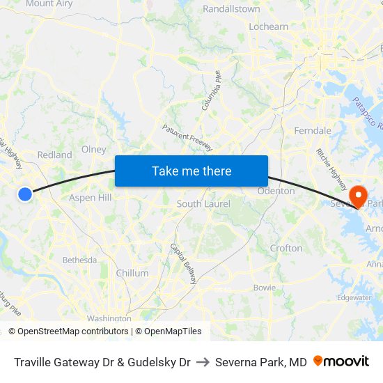 Traville Gateway Dr & Gudelsky Dr to Severna Park, MD map