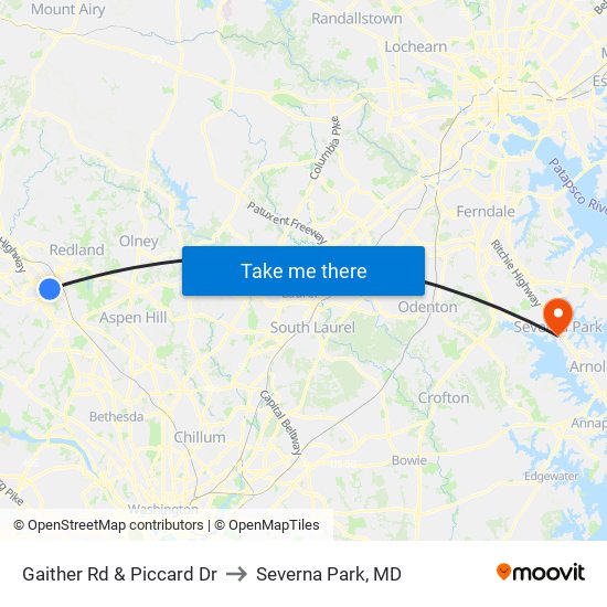 Gaither Rd & Piccard Dr to Severna Park, MD map